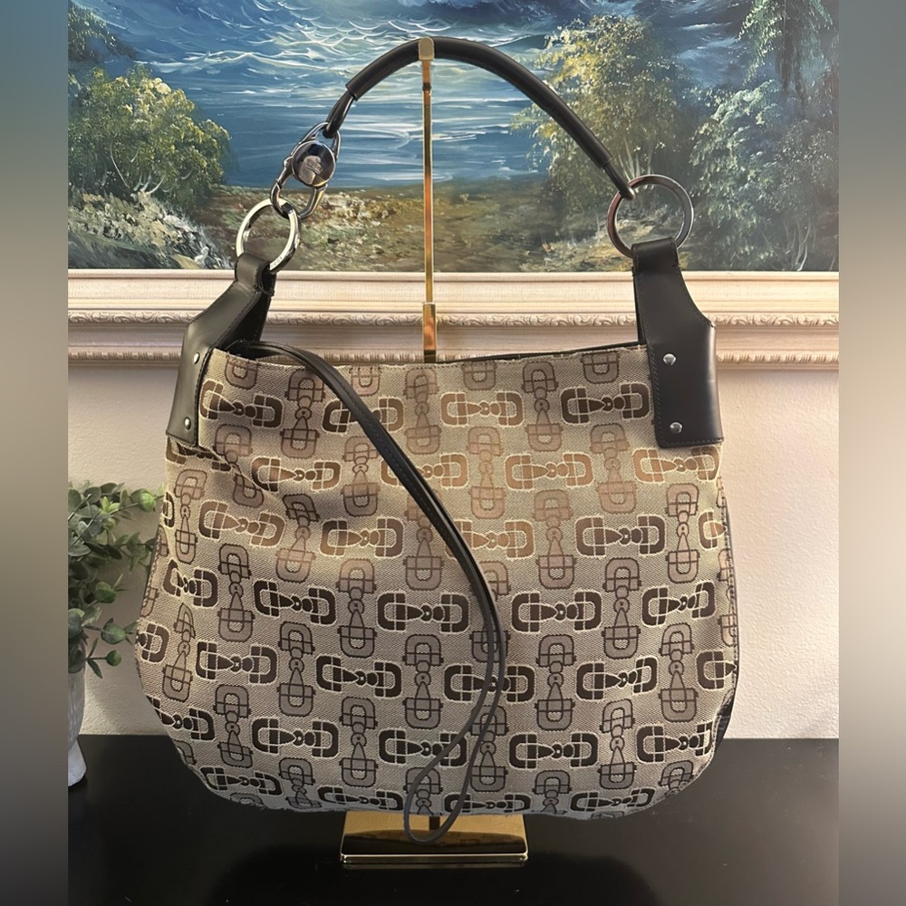 Gucci Large Horsebit Canvas and LeatherHobo Shoulder Bag EUC - Picture 1 of 10
